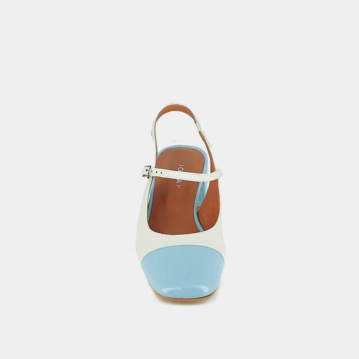 264- Doumy Vernis/cuir Bleu-Ciel-ecru