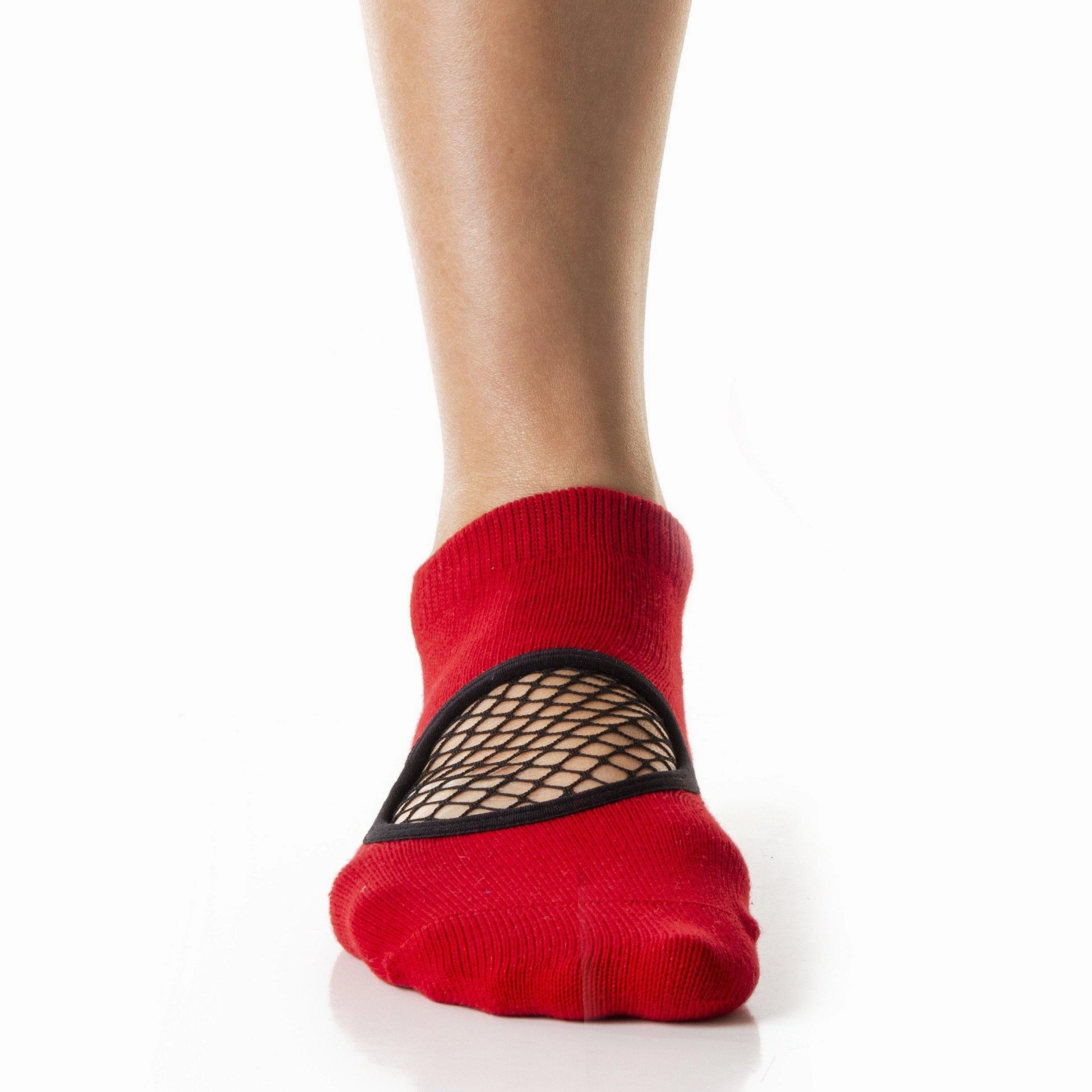 Arebesk Fishnet Grip Socks - Red (Barre / Pilates)