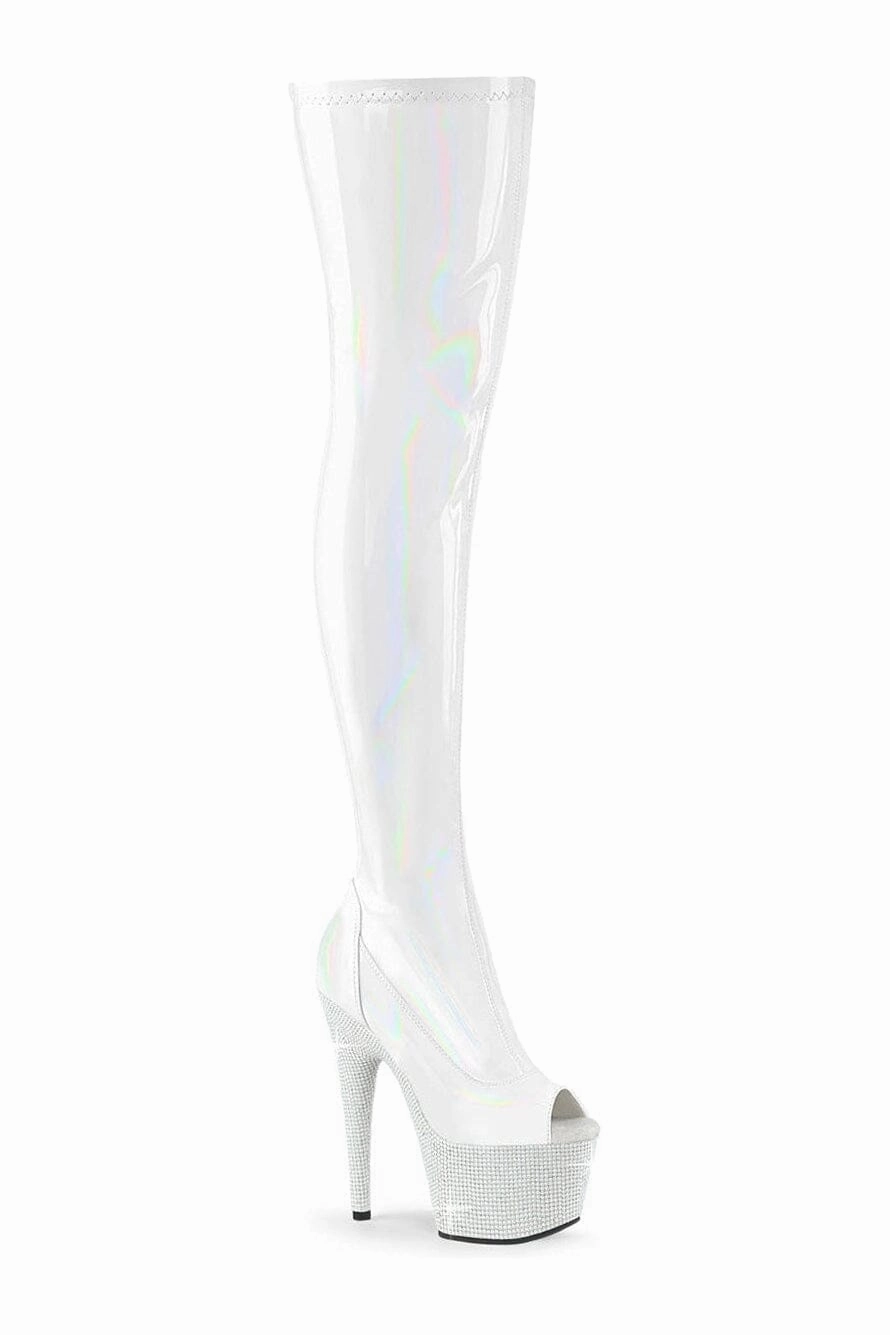 BEJEWELED-3011-7 White Patent Thigh Boot