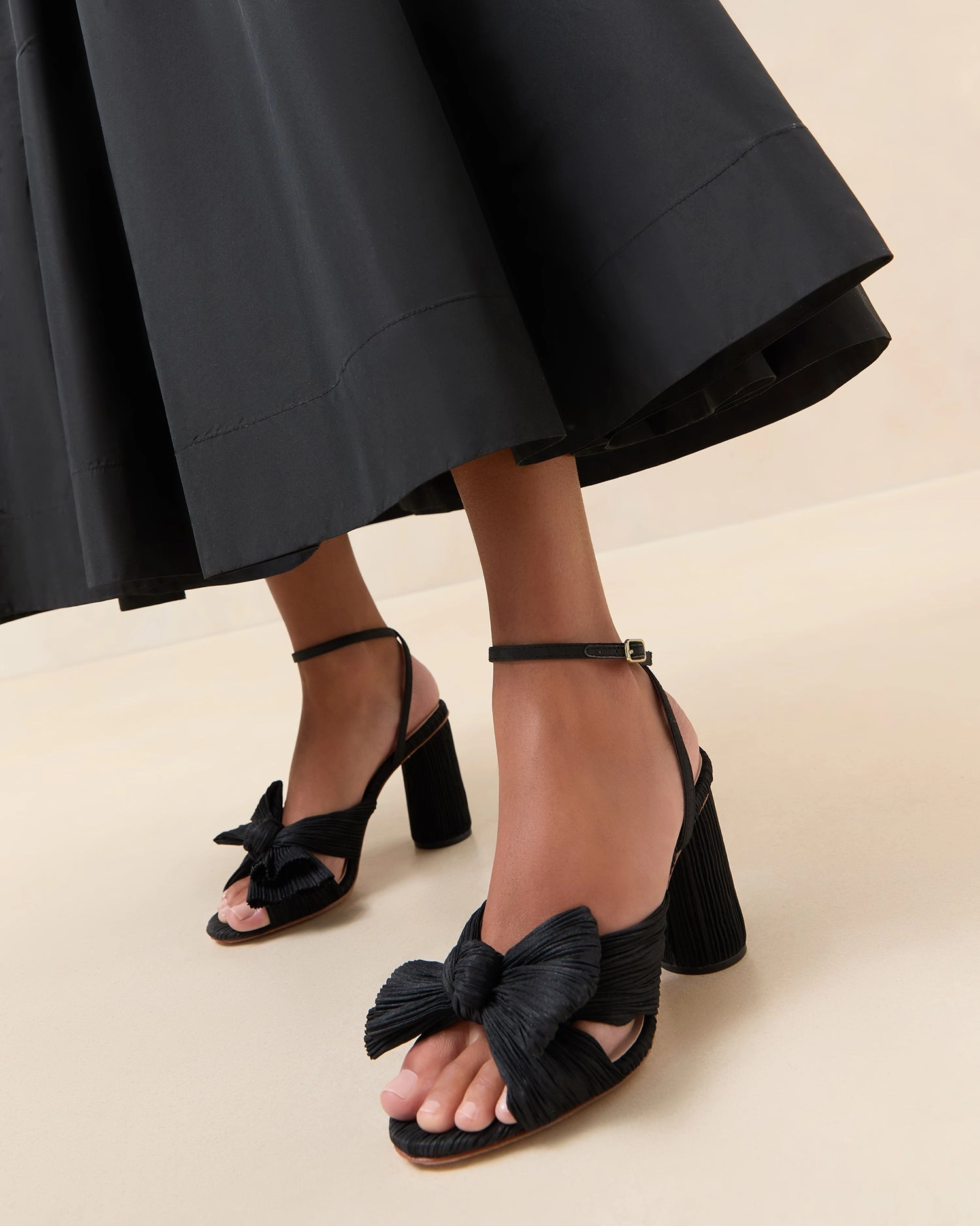 Camellia Black Pleated Bow Heel