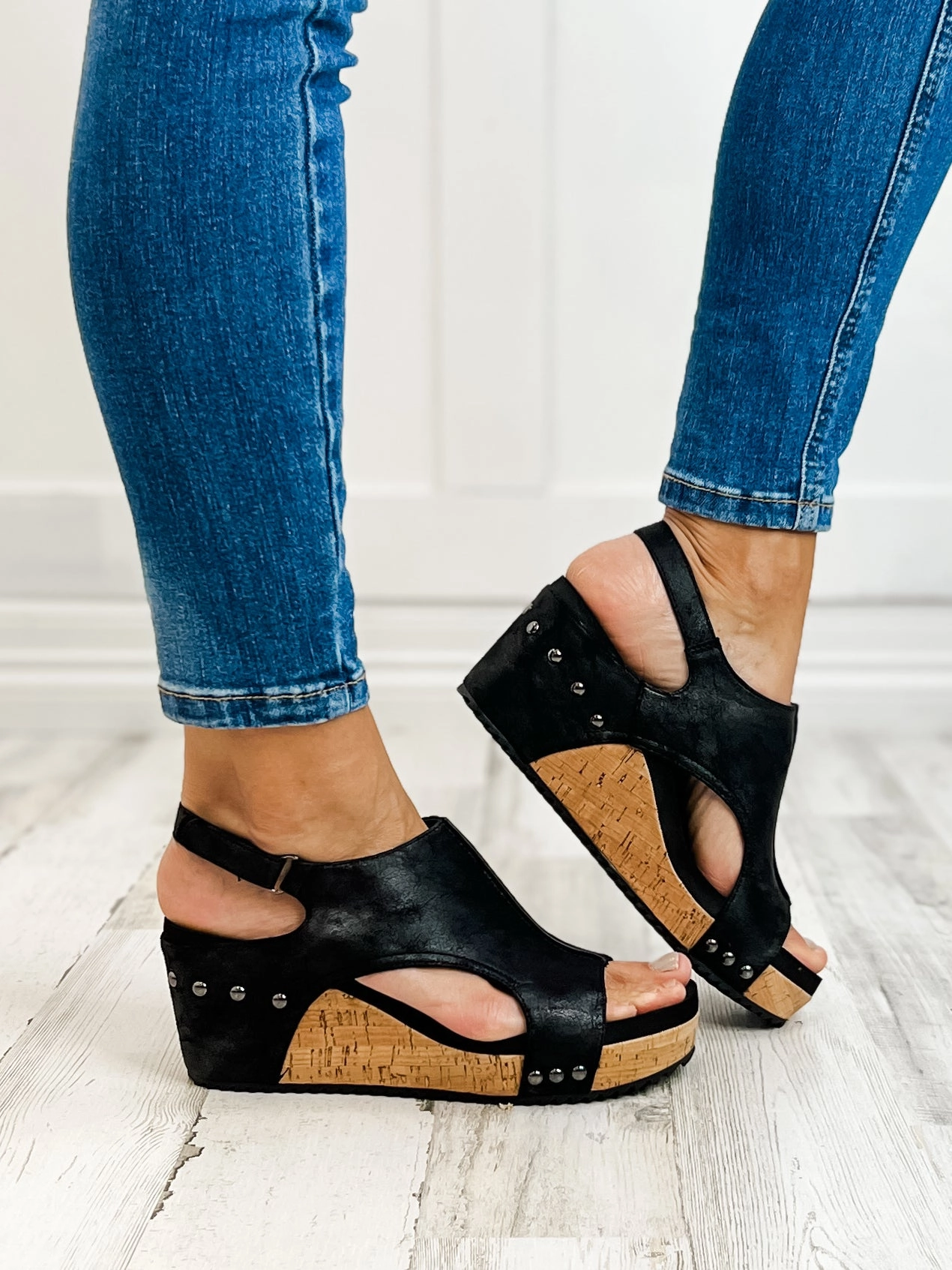 Corkys Carley WASHED BLACK Wedge Sandal