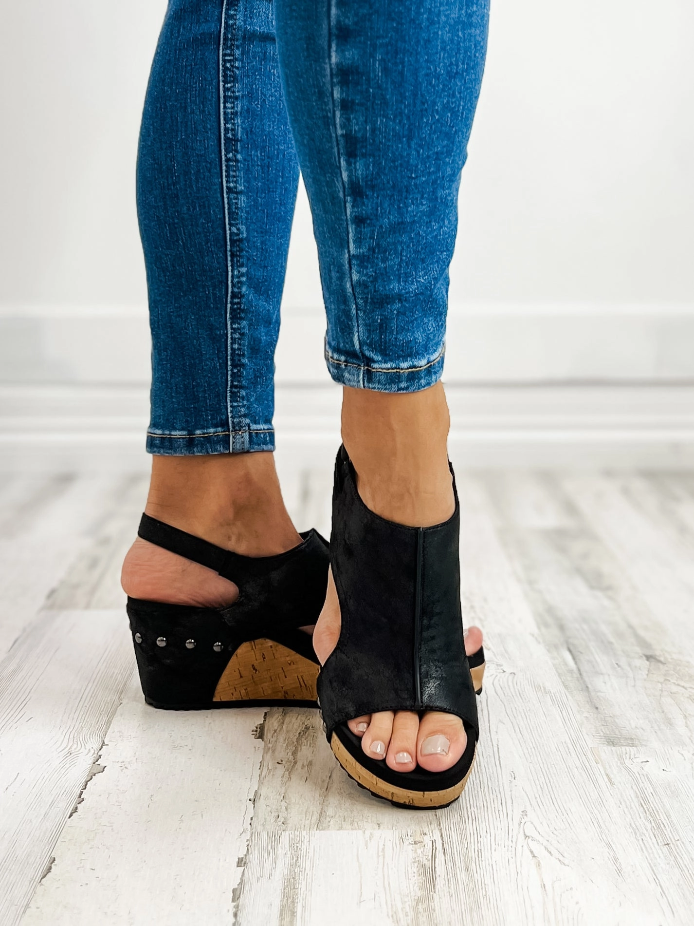 Corkys Carley WASHED BLACK Wedge Sandal
