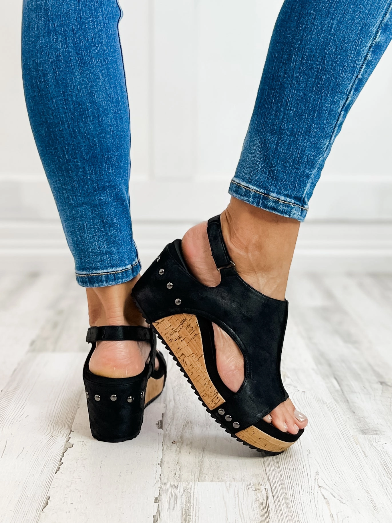 Corkys Carley WASHED BLACK Wedge Sandal