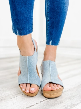 Corkys Tiffanee Blue Denim Wedge Sandal