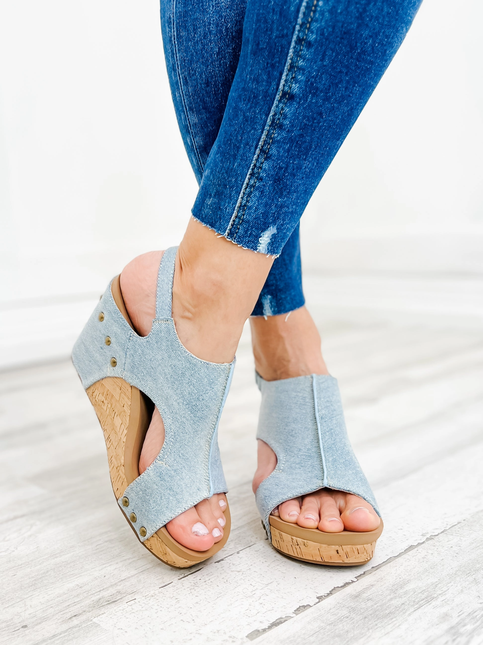 Corkys Tiffanee Blue Denim Wedge Sandal