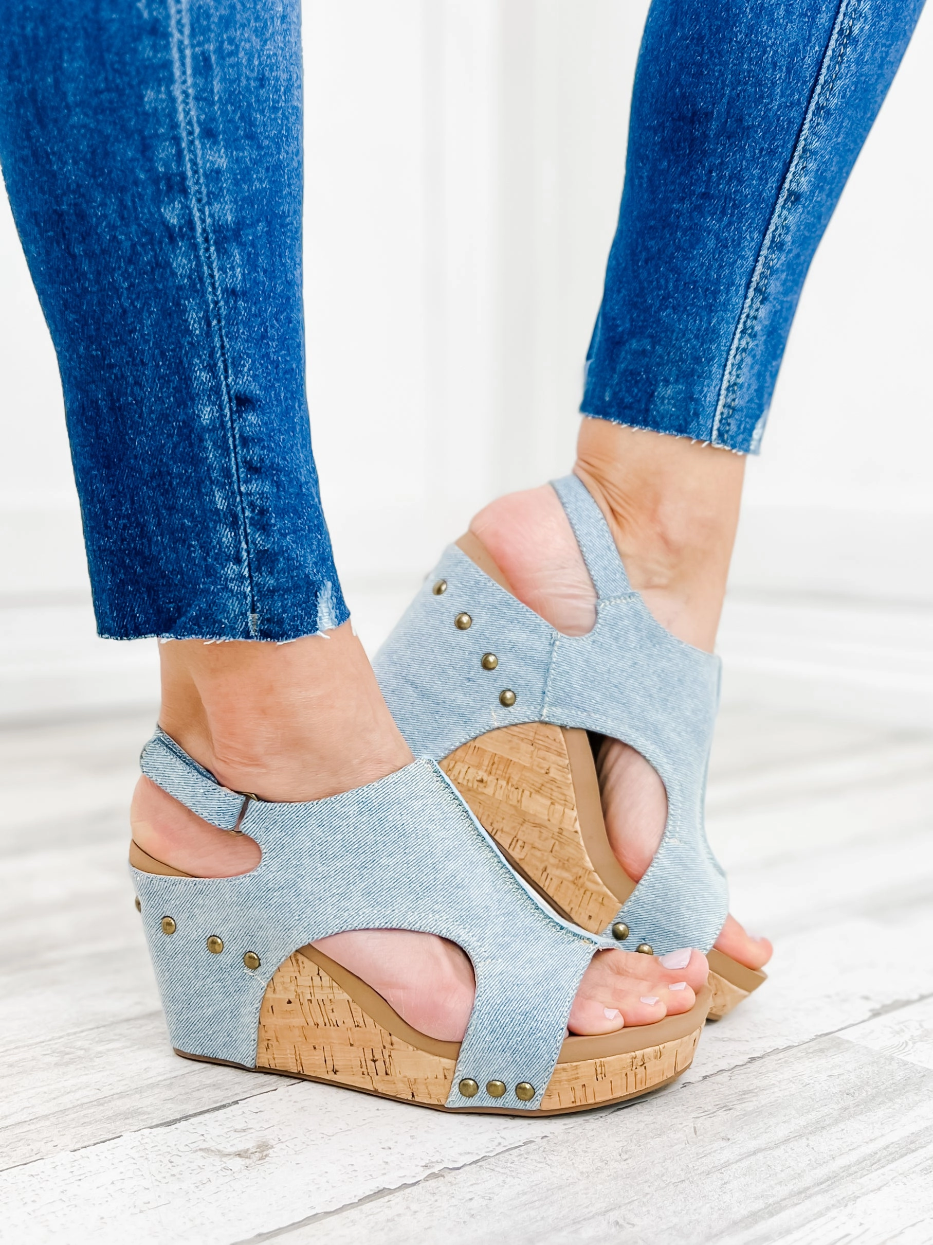 Corkys Tiffanee Blue Denim Wedge Sandal