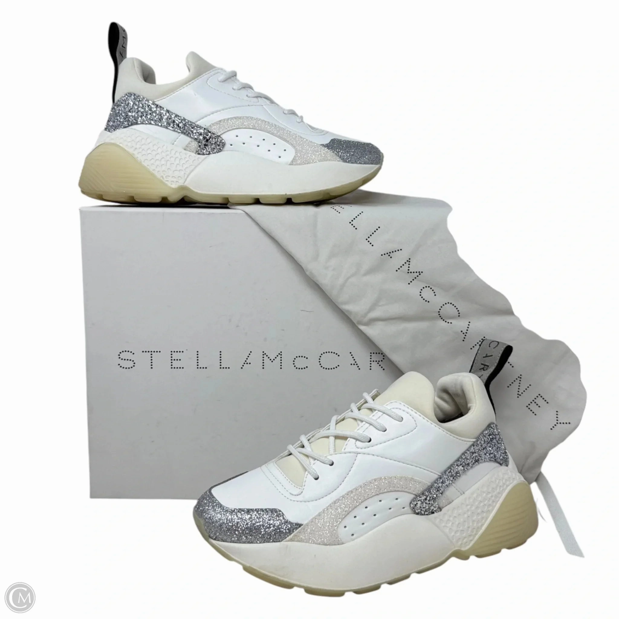 Eclypse Sneakers Luxury Designer By Stella Mccartney In White Glitter, Size: 6