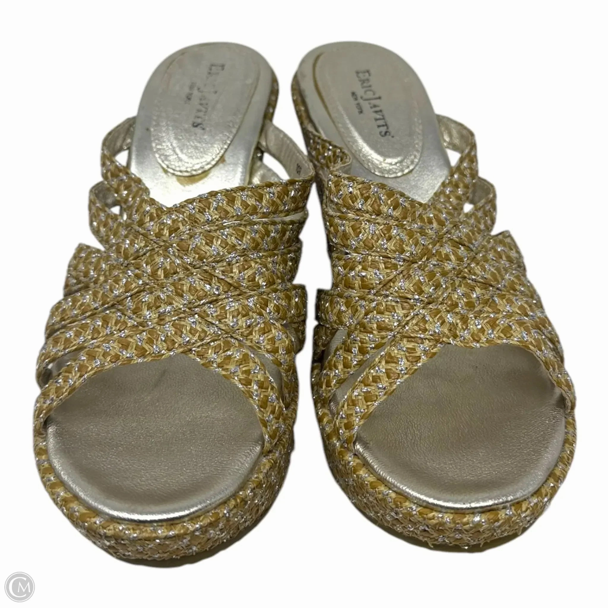 Edy Wedge Sandals By Eric Javitz In Cream & Silver, Size: 10