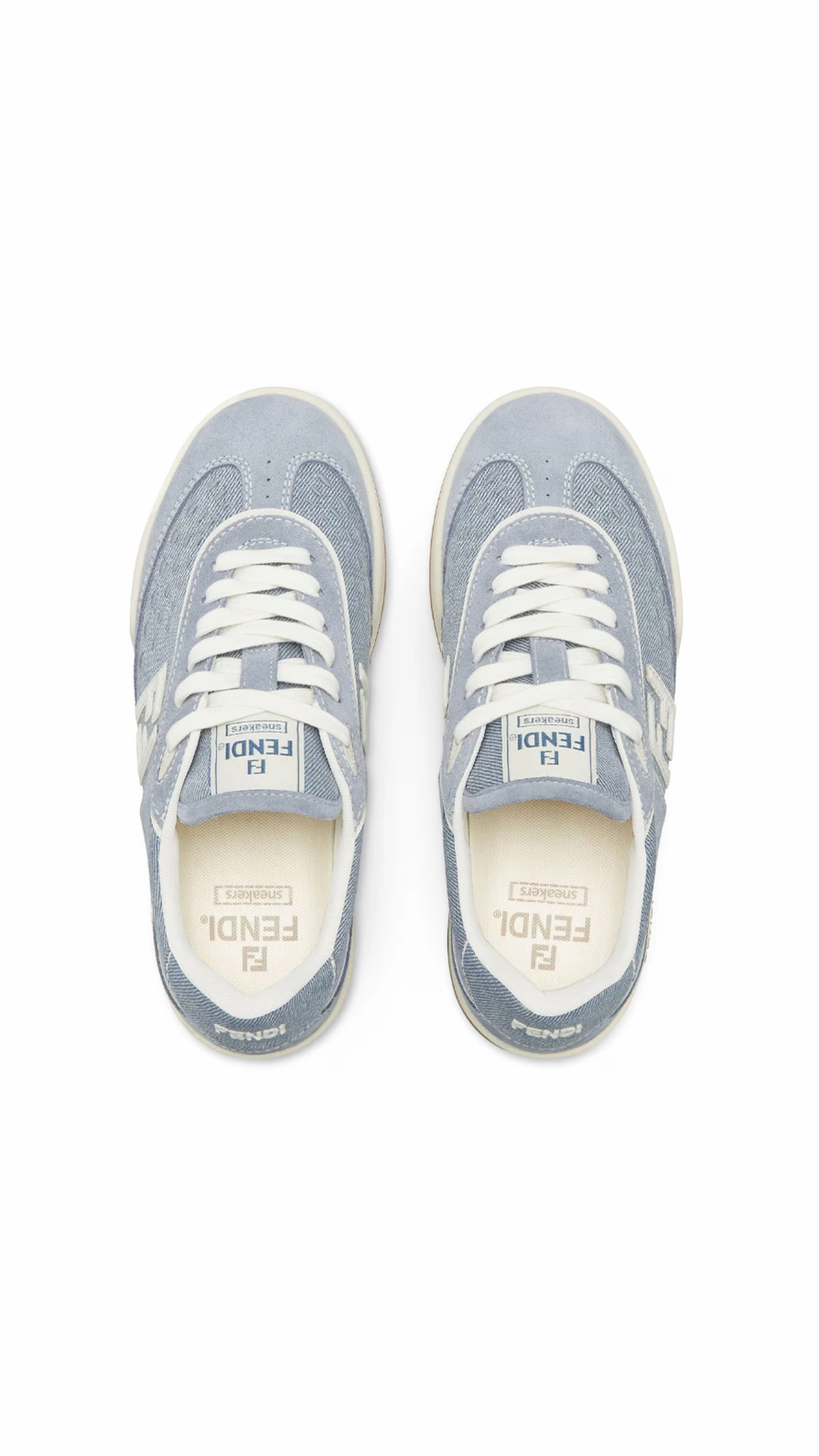 Fendi Match Suede and Denim Low-top Sneakers - Pale Blue