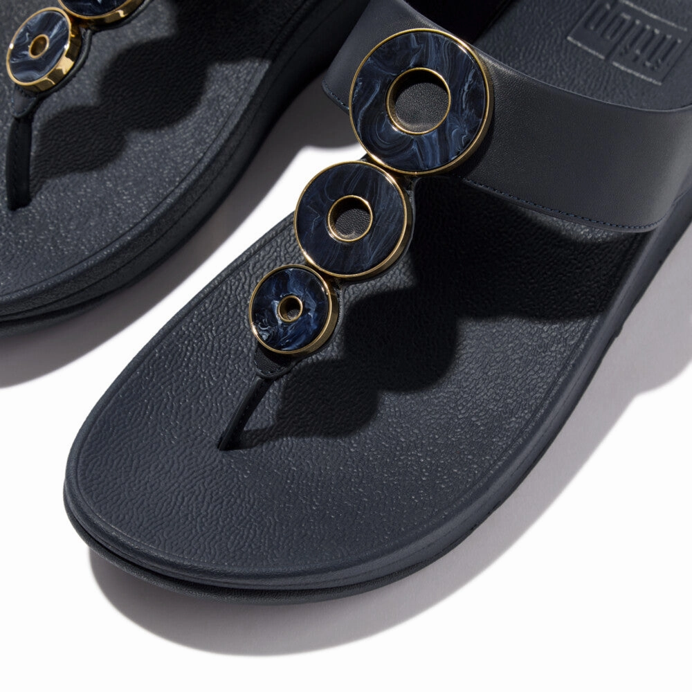 FINO RESIN-HOOP LEATHER TOE-POST SANDALS