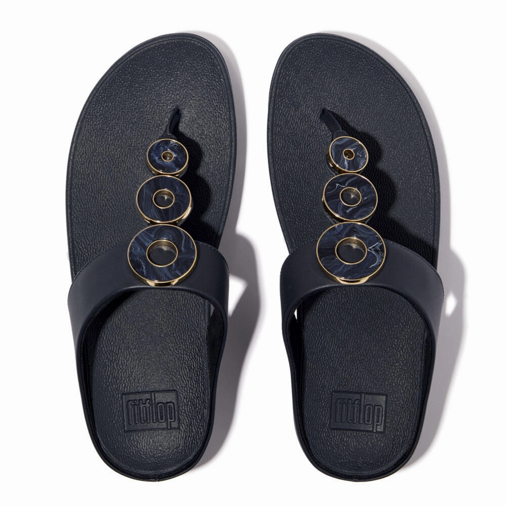 FINO RESIN-HOOP LEATHER TOE-POST SANDALS