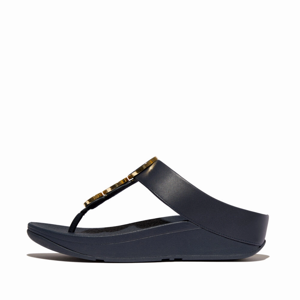 FINO RESIN-HOOP LEATHER TOE-POST SANDALS