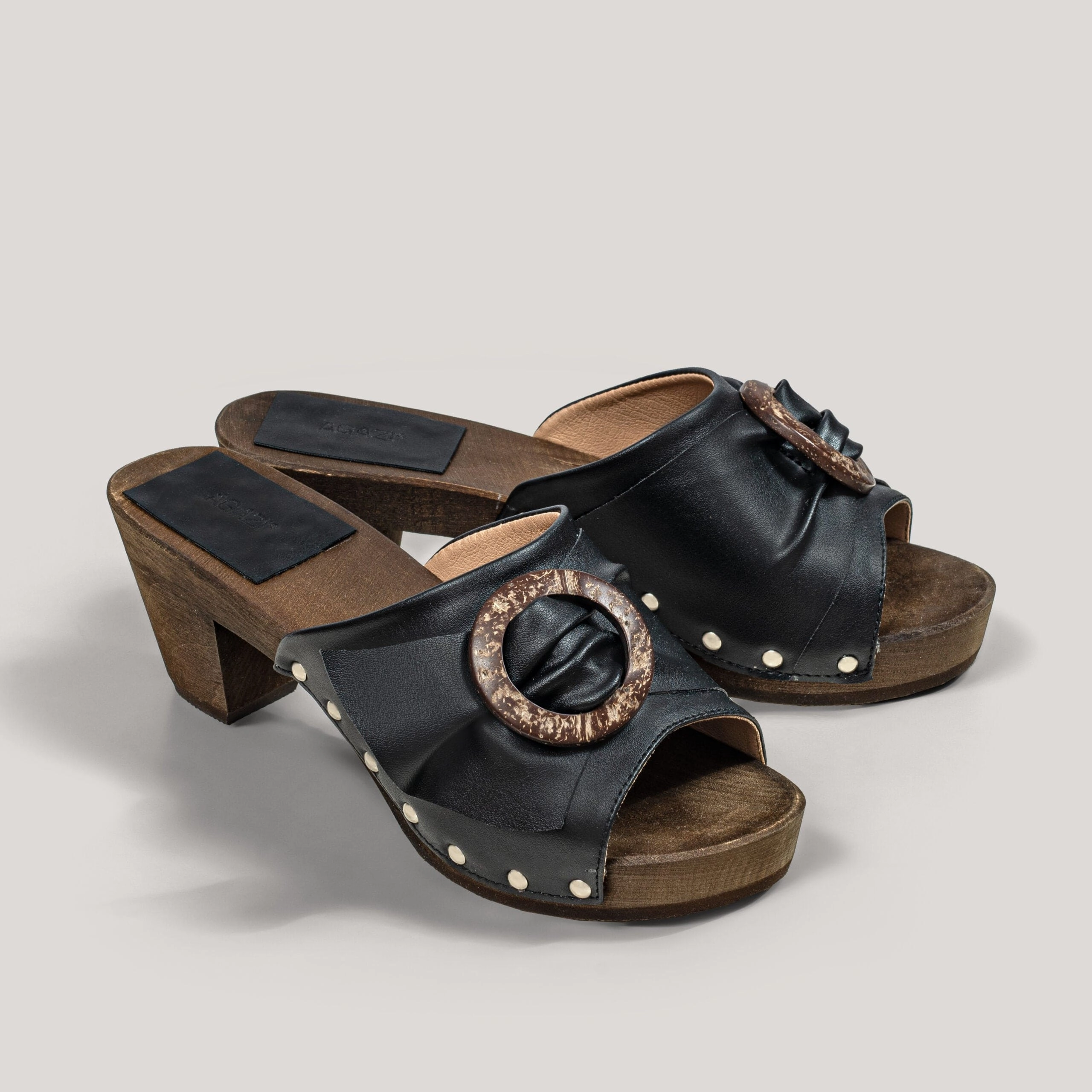 Grape Leather Vegan Wooden Clogs | Black