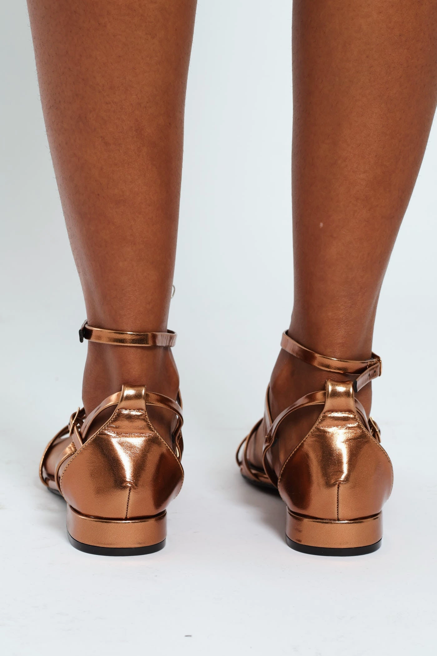 Interlinked Mule With Lace Up Ankle Strap - Gold