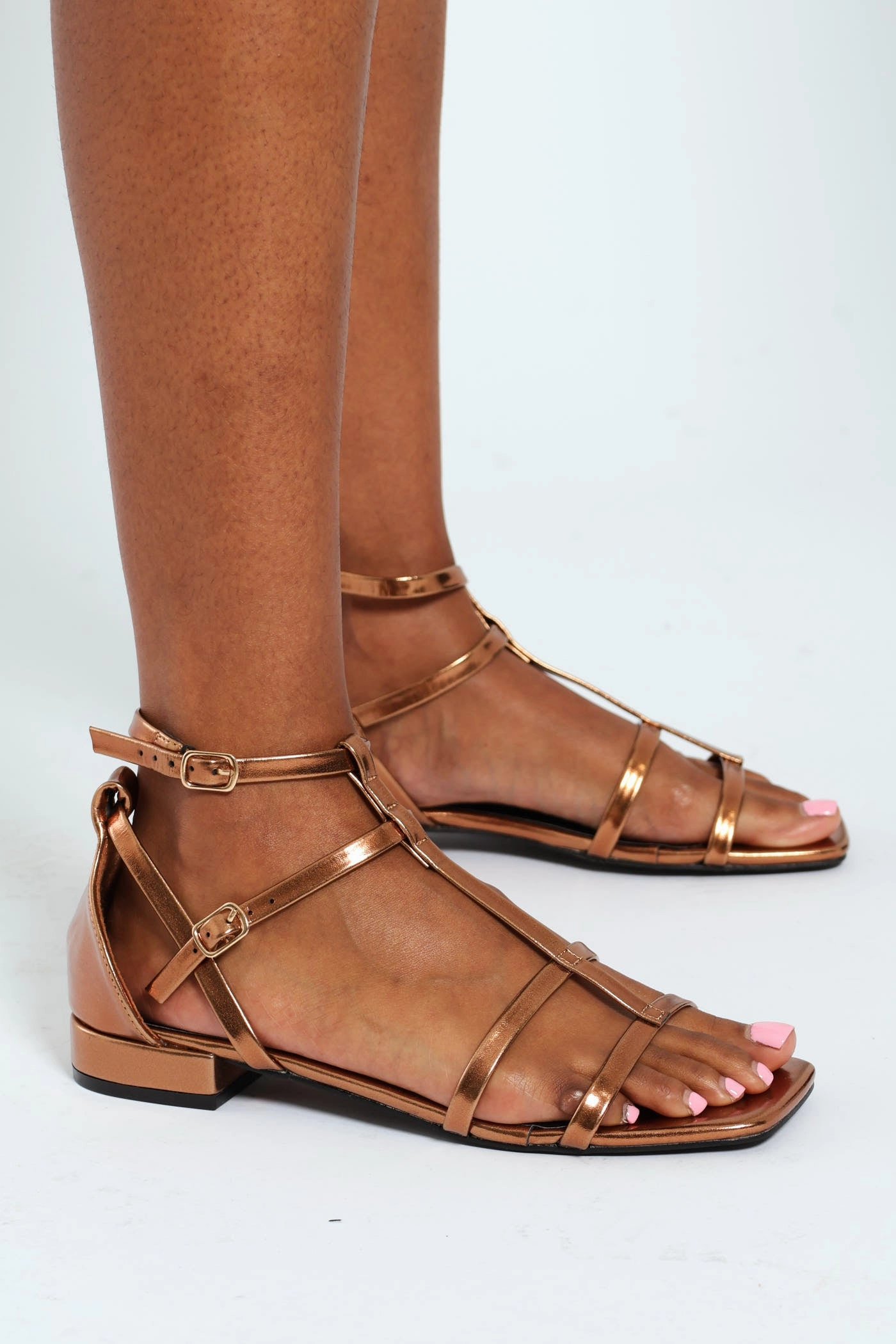 Interlinked Mule With Lace Up Ankle Strap - Gold