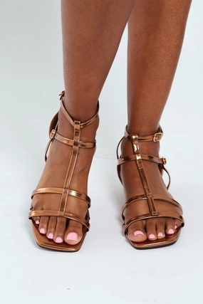 Interlinked Mule With Lace Up Ankle Strap - Gold