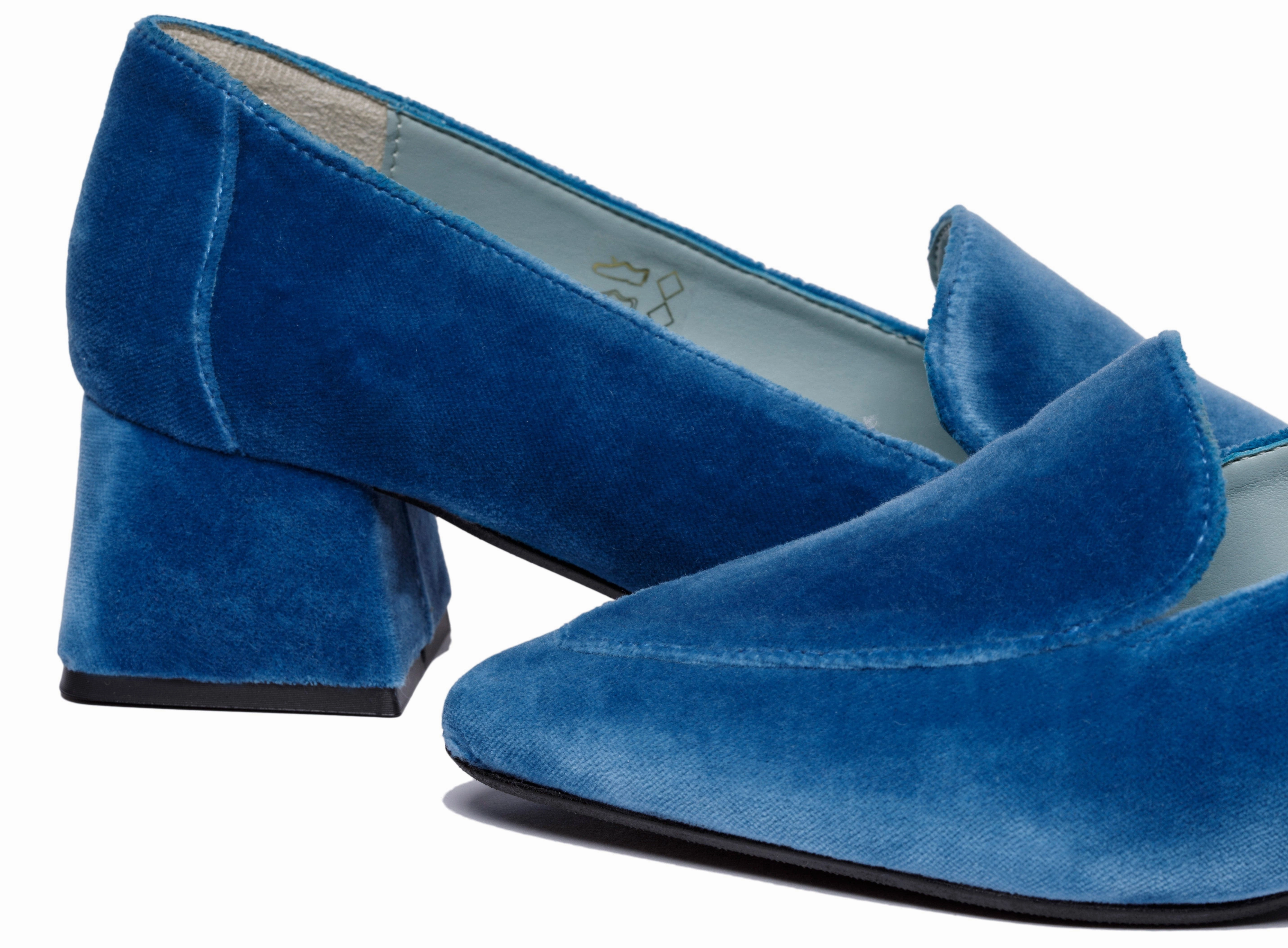 Iris Vegan Velvet Moccasin Loafers | Blue