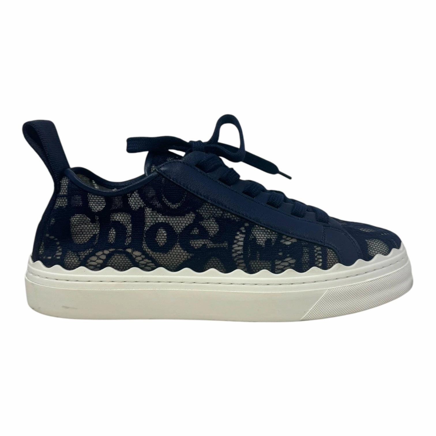 Lauren Lace Low Top Sneakers Luxury Designer By Chloe In Navy, Size: 9/39