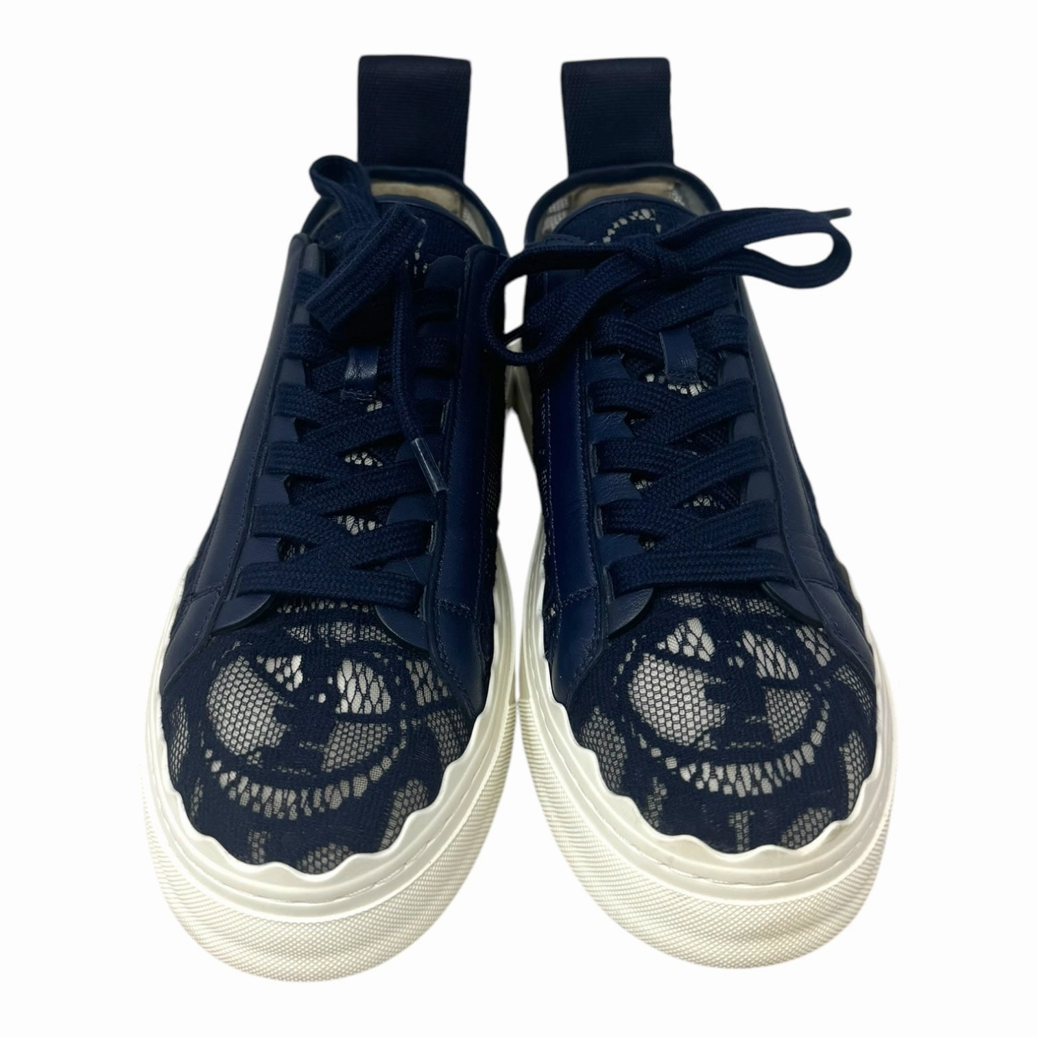 Lauren Lace Low Top Sneakers Luxury Designer By Chloe In Navy, Size: 9/39