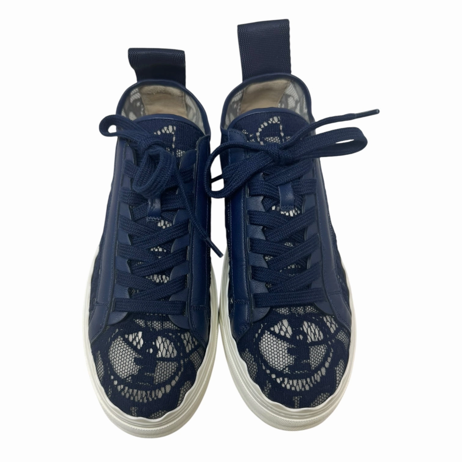 Lauren Lace Low Top Sneakers Luxury Designer By Chloe In Navy, Size: 9/39