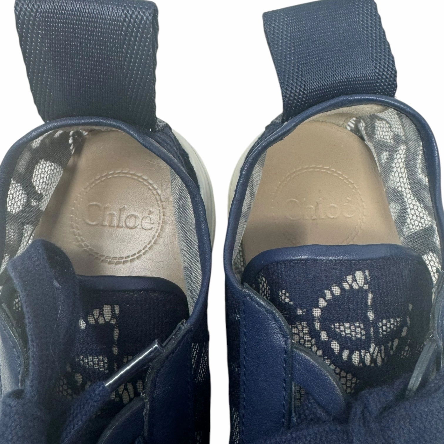 Lauren Lace Low Top Sneakers Luxury Designer By Chloe In Navy, Size: 9/39