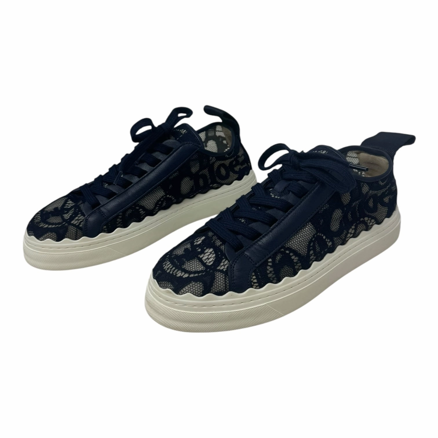 Lauren Lace Low Top Sneakers Luxury Designer By Chloe In Navy, Size: 9/39