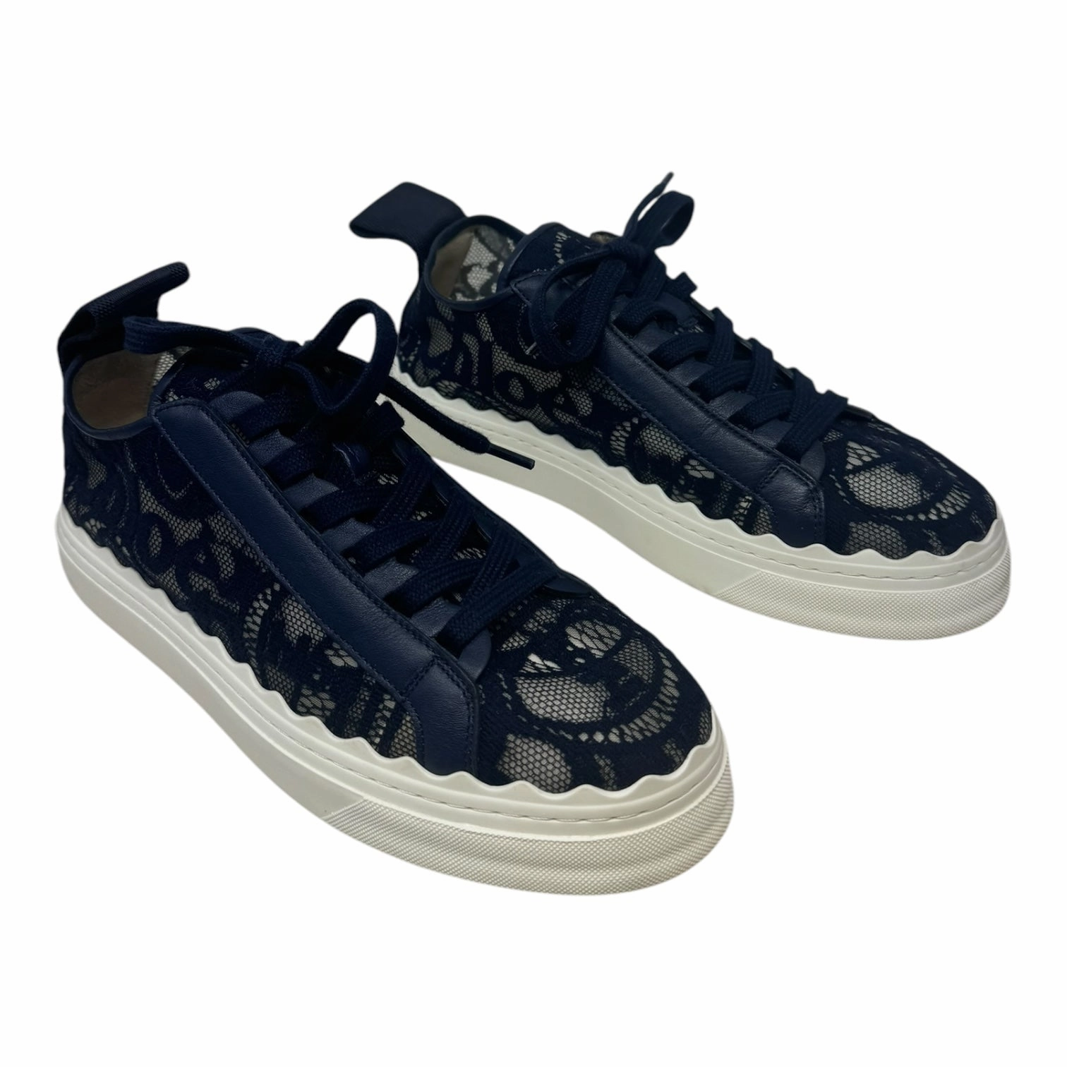 Lauren Lace Low Top Sneakers Luxury Designer By Chloe In Navy, Size: 9/39