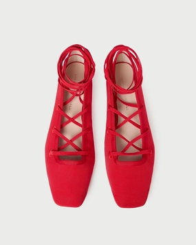 Louisa Red Lace-Up Ballet Flat