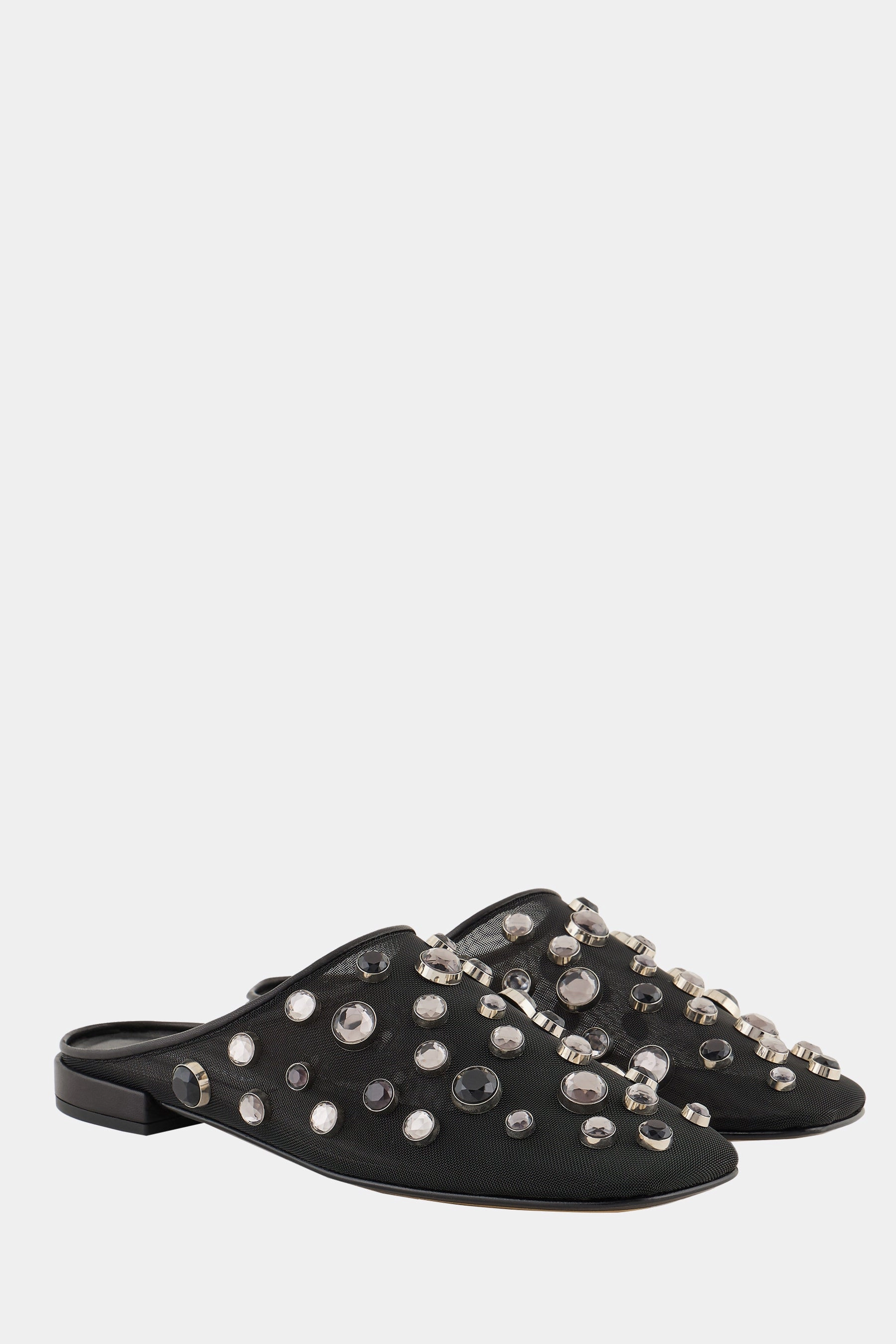 mesh flat mules with rhinestones