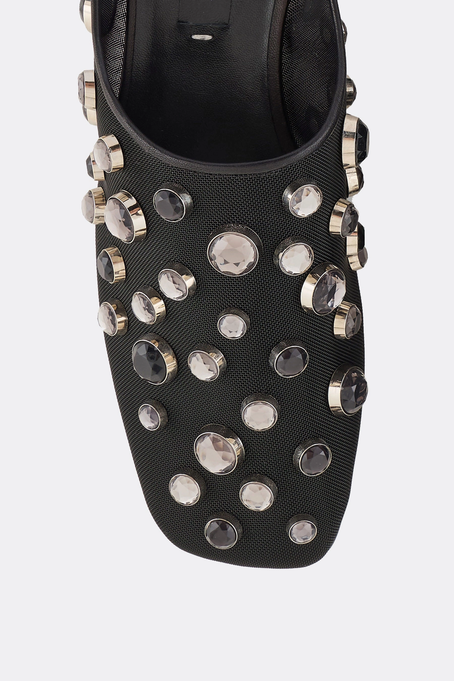 mesh flat mules with rhinestones