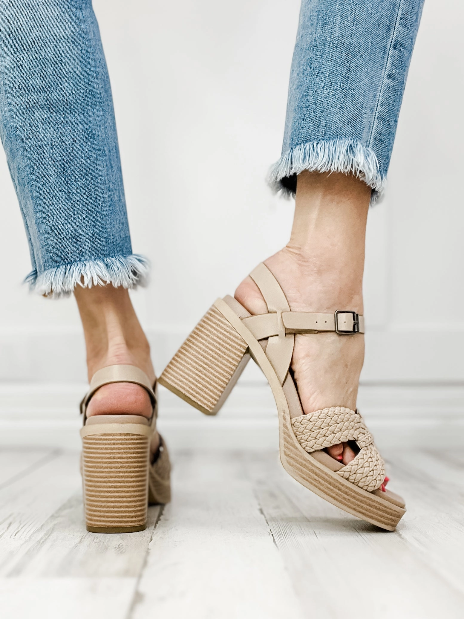 MIA Rayan Block Heel Sandals in Beige Burnis