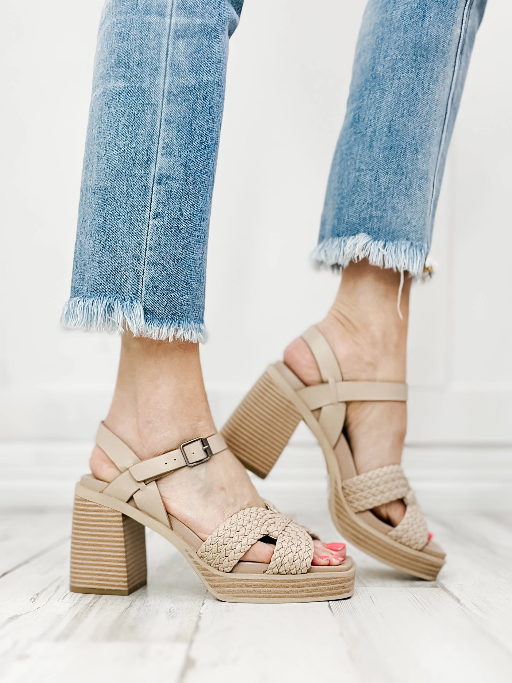 MIA Rayan Block Heel Sandals in Beige Burnis