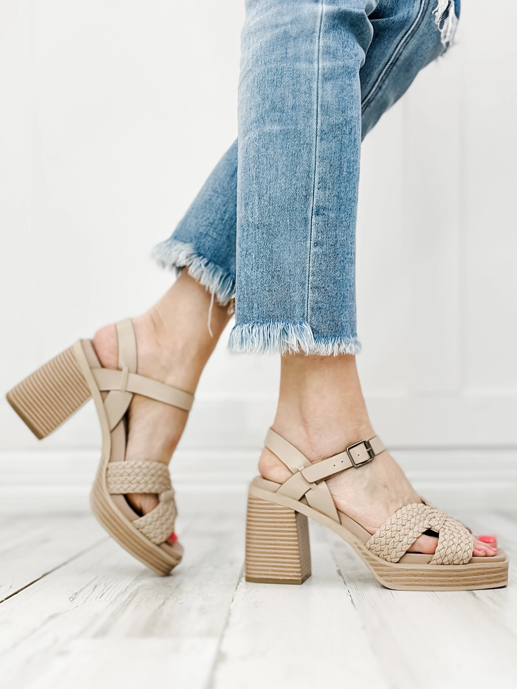MIA Rayan Block Heel Sandals in Beige Burnis