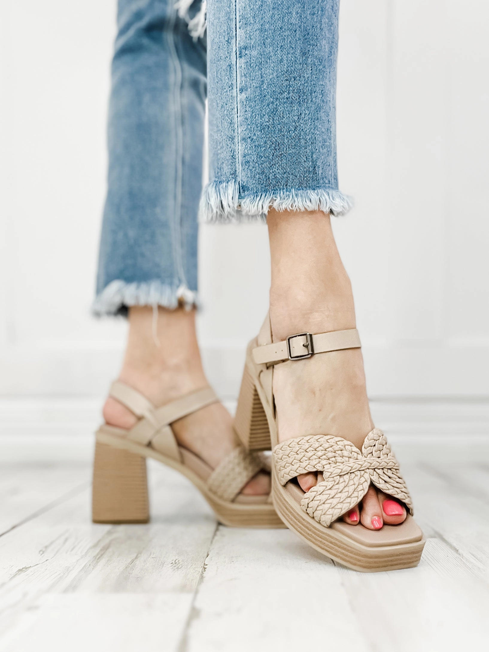 MIA Rayan Block Heel Sandals in Beige Burnis