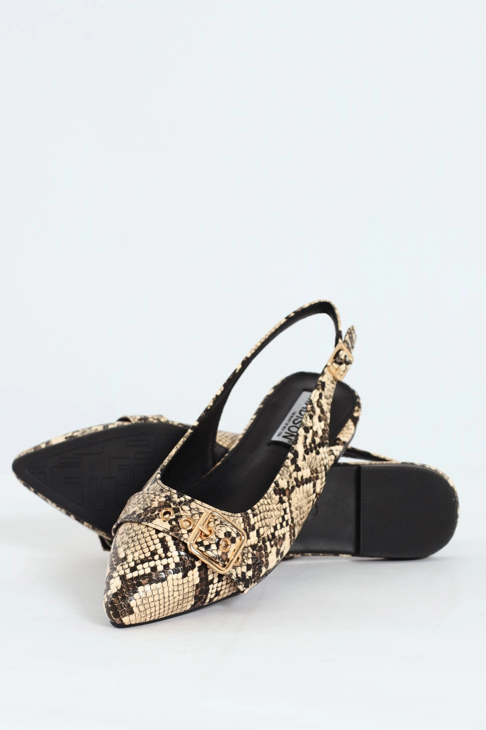 Pointed Toe Buckle Snake Print Sling Back