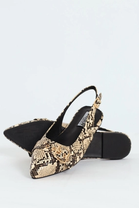 Pointed Toe Buckle Snake Print Sling Back