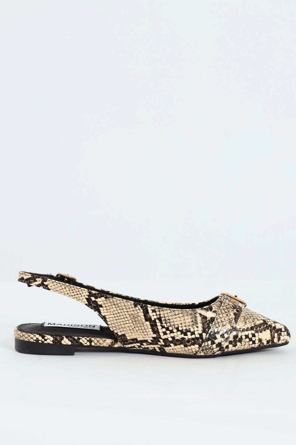 Pointed Toe Buckle Snake Print Sling Back