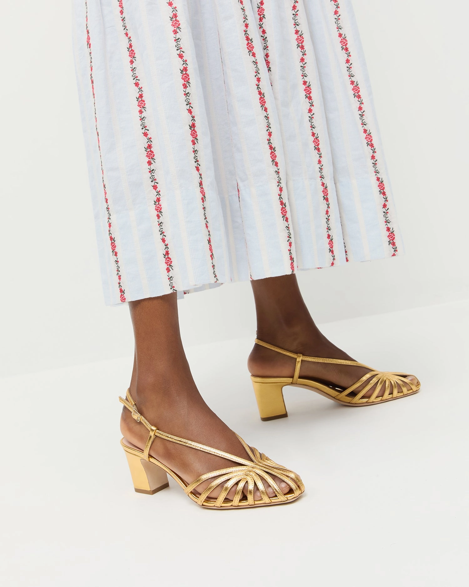 Priscilla Gold Lattice Heeled Sandal