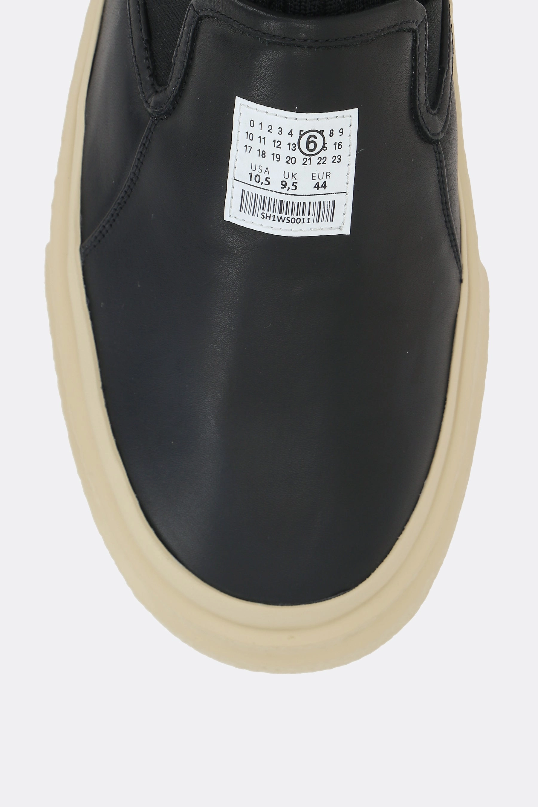 pull-on sneaker in leather and stretch knit