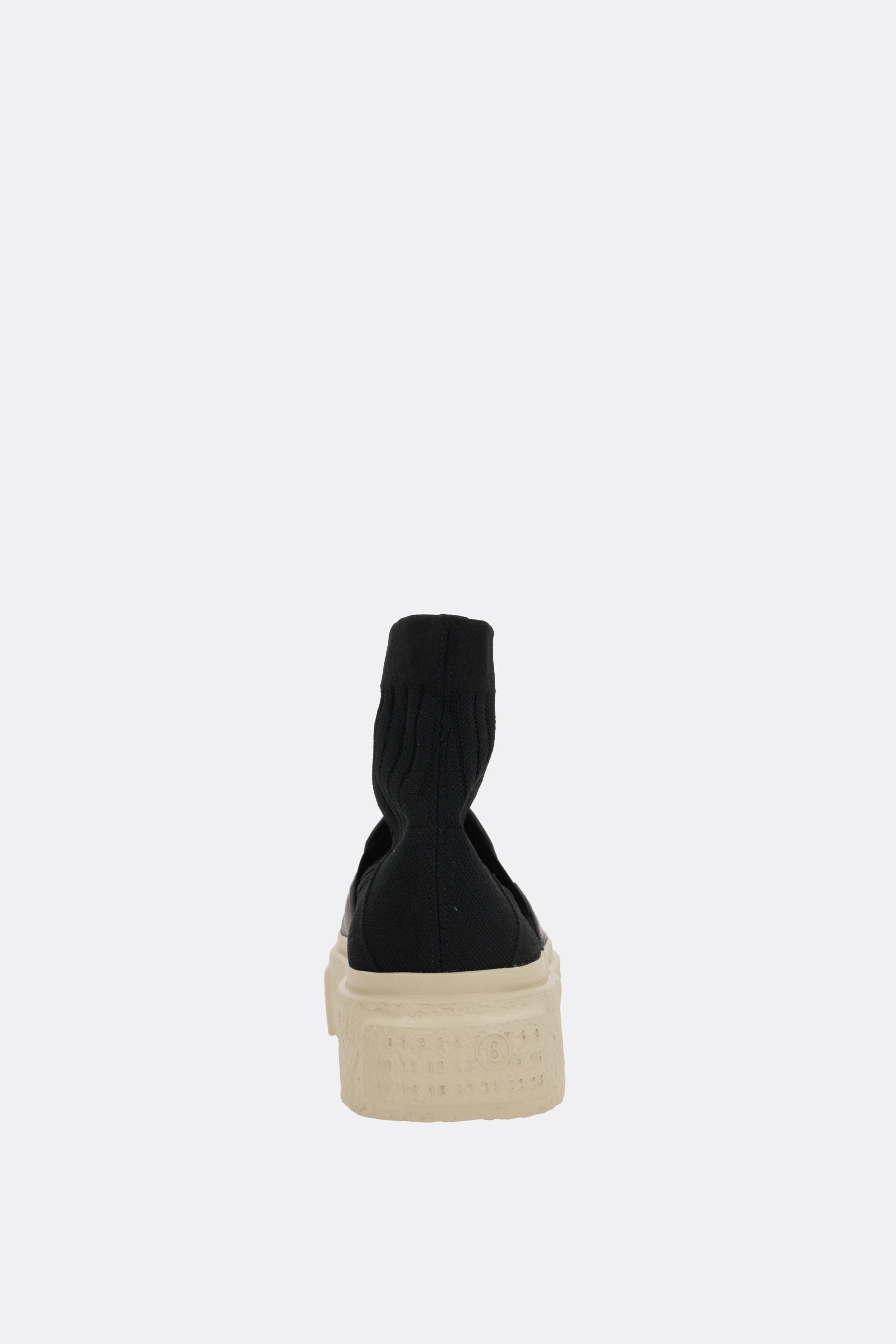 pull-on sneaker in leather and stretch knit