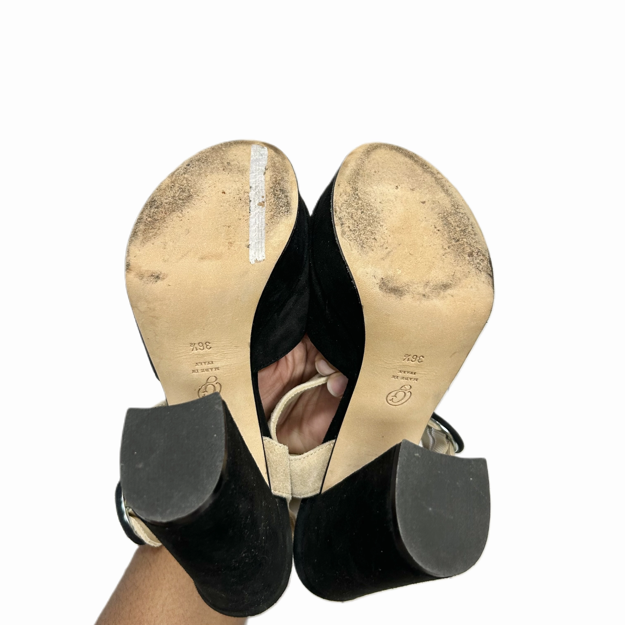 Sandals Heels Block By M Gemi In Black & Cream, Size: 6