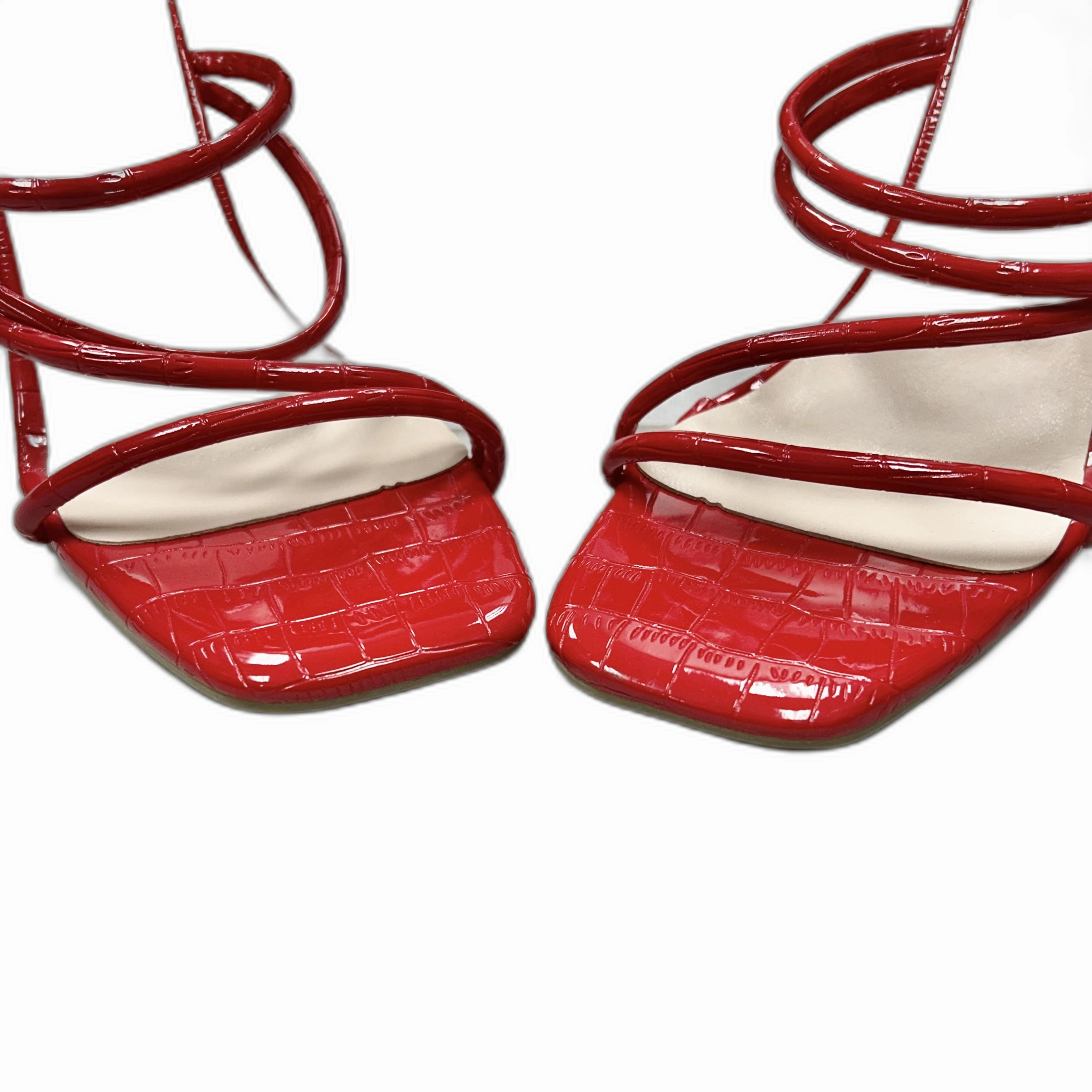 Sandals Heels Block In Red, Size: 6.5