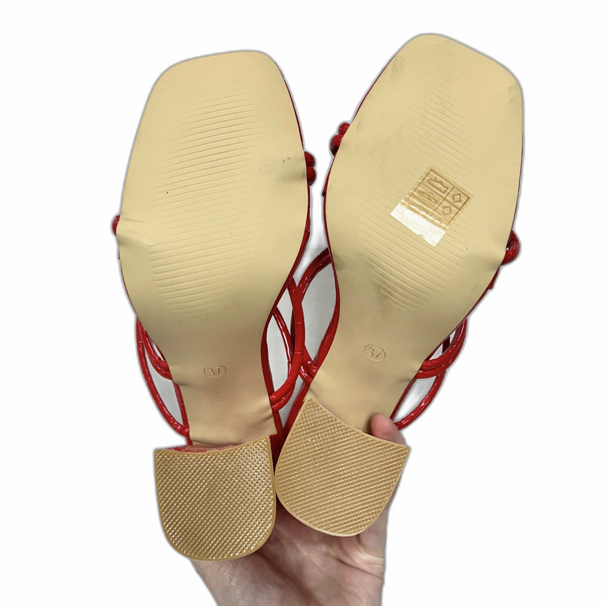 Sandals Heels Block In Red, Size: 6.5