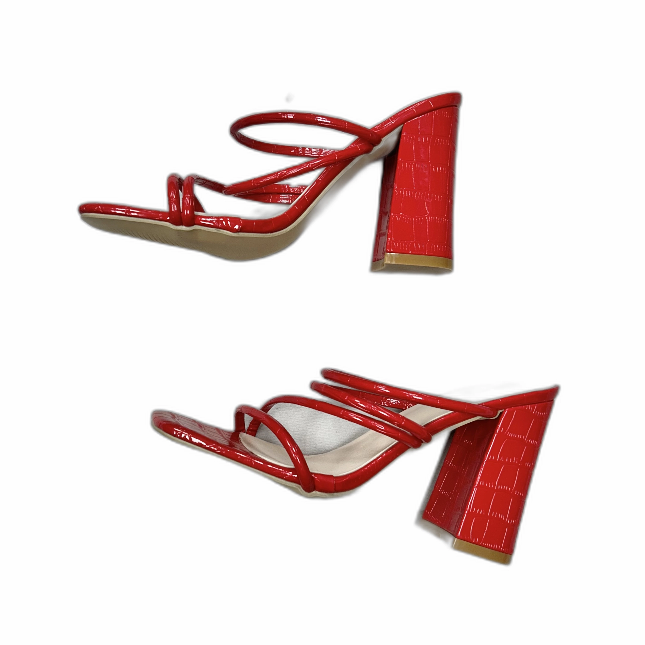 Sandals Heels Block In Red, Size: 6.5