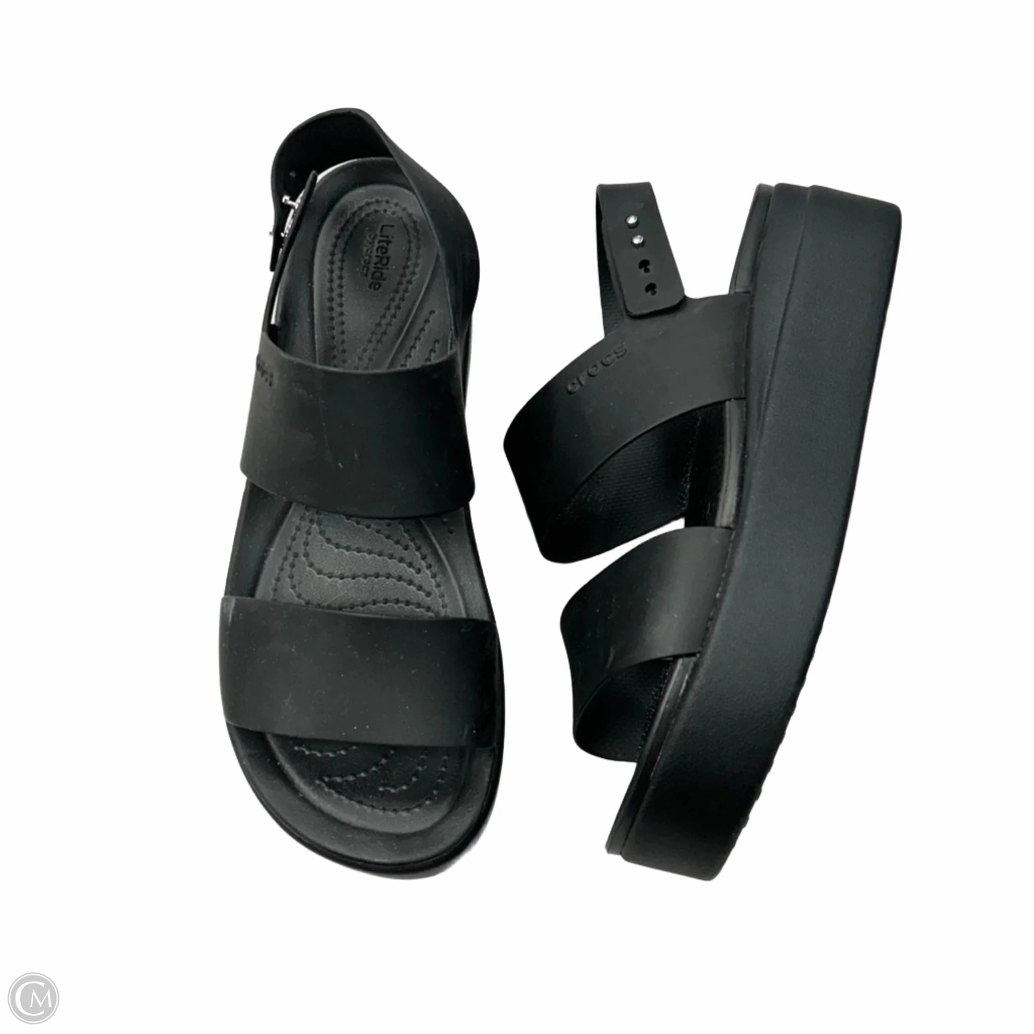 Sandals Heels Platform By Crocs In Black, Size: 10