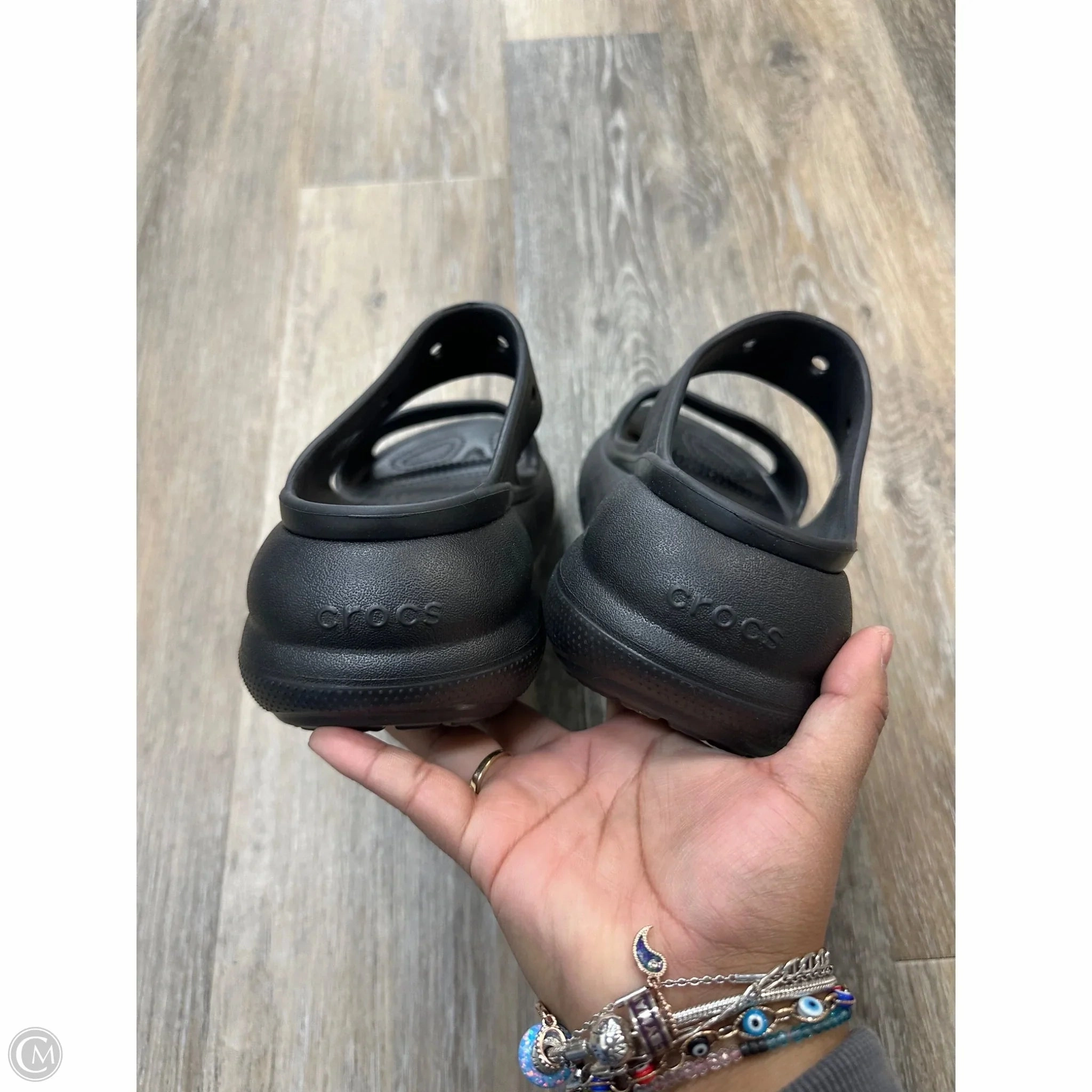 Sandals Heels Platform By Crocs In Black, Size: 7