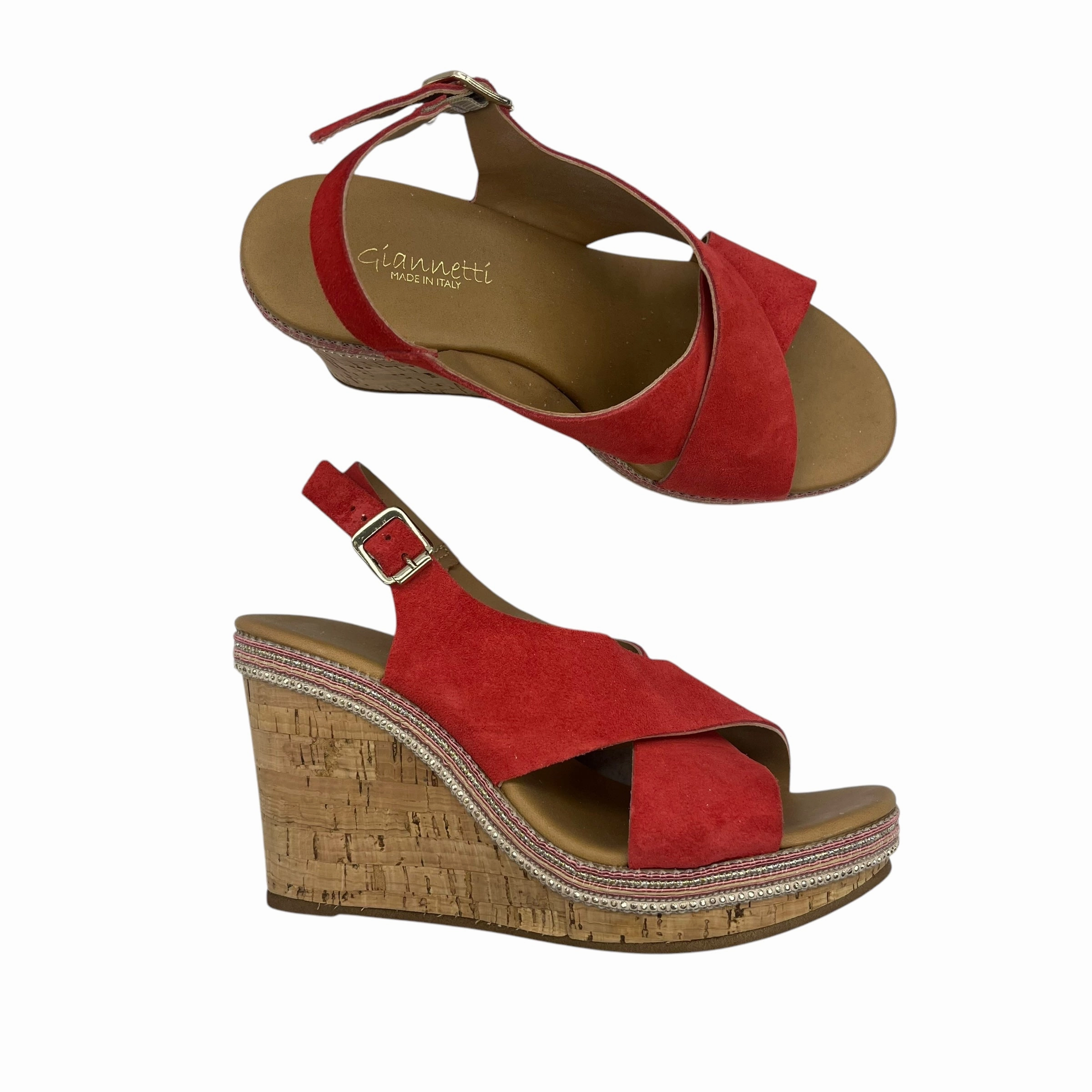 Sandals Heels Wedge By A Giannetti In Coral, Size:6.5