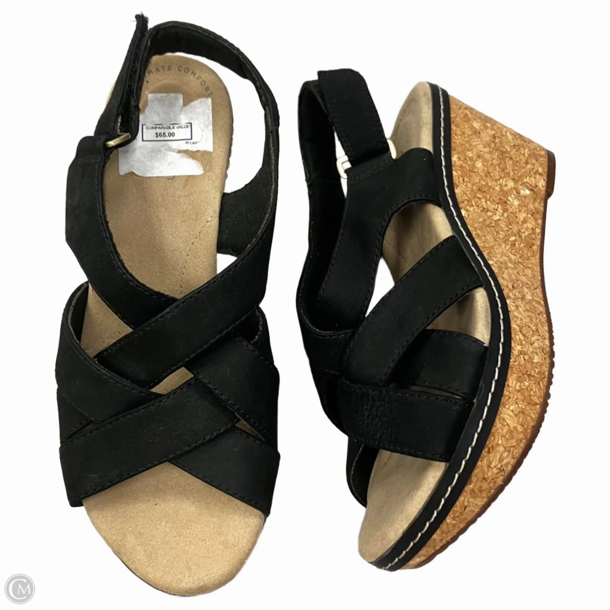 Sandals Heels Wedge By Clarks In Black, Size: 7