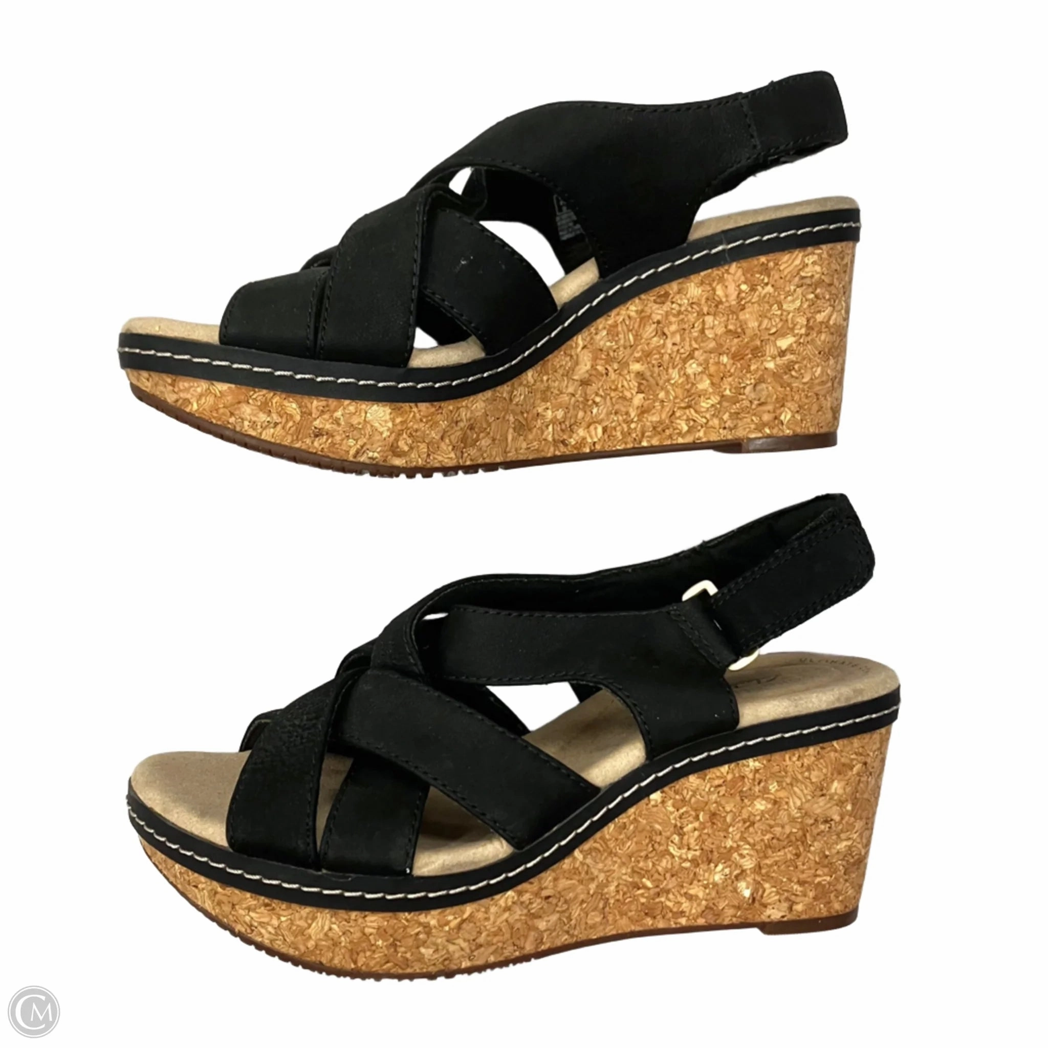 Sandals Heels Wedge By Clarks In Black, Size: 7