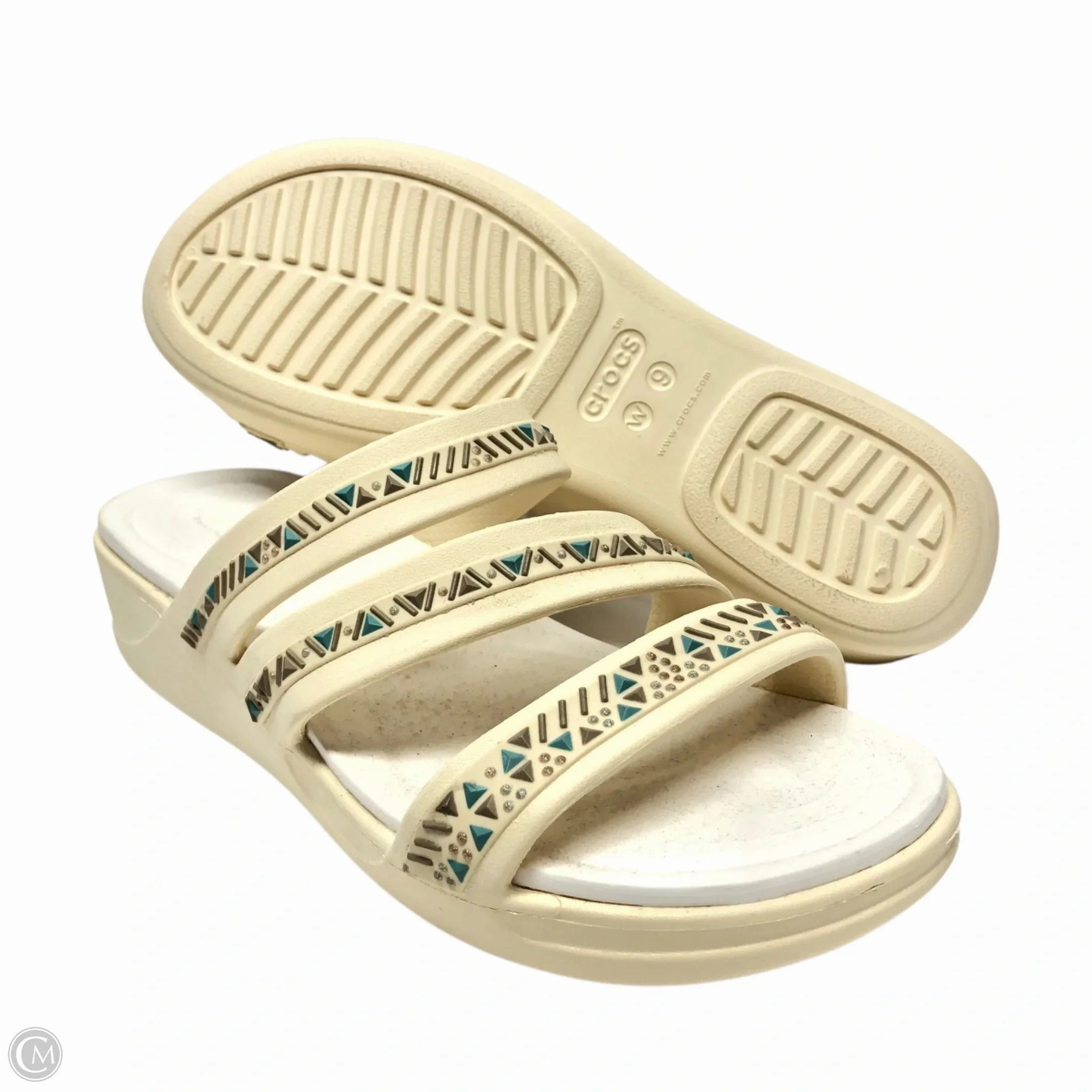 Sandals Heels Wedge By Crocs In Cream, Size: 9